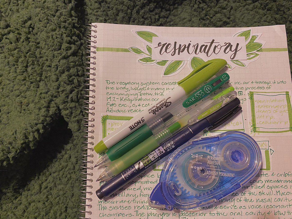 studymozart's tweet photo. Green-plant theme 🌱ʅ（◞‿◟）ʃ🌿 respiratory notes! 

Stationery used★彡
• Sharpie S-Note Creative Marker (green)
• Dark green Zebra Sarasa clip in 0.5
• Apple Green Pilot Juice in 0.5
• Tombow Fudenosuke hard tip in black
🪴🌸(*´∇｀*) https://t.co/qbgKrJvKFy