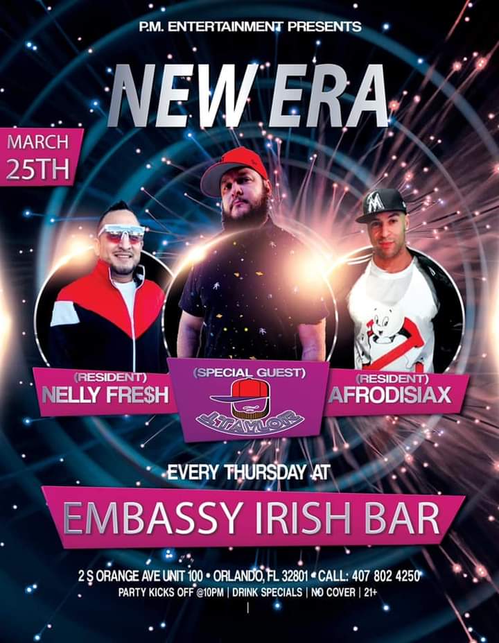PMENTWORLDWIDE's tweet image. Tonight and every thursday night at Embassy Irish Bar in downtown Orlando with AfrodisiaX and Nelly Fre$h.  This week we have special guest J. Taylor.  No cover! 21+
Event link:  fb.me/e/2aADrUKkr