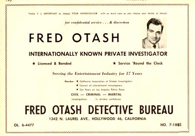 I'm not gonna recount the 'wrong door raid' story, but Fred Otash basically ran the scheme, and he will come up again. he's also the inspiration for Jake Gittes, and both appears in and inspires characters in James Ellroy's Underworld USA trilogy