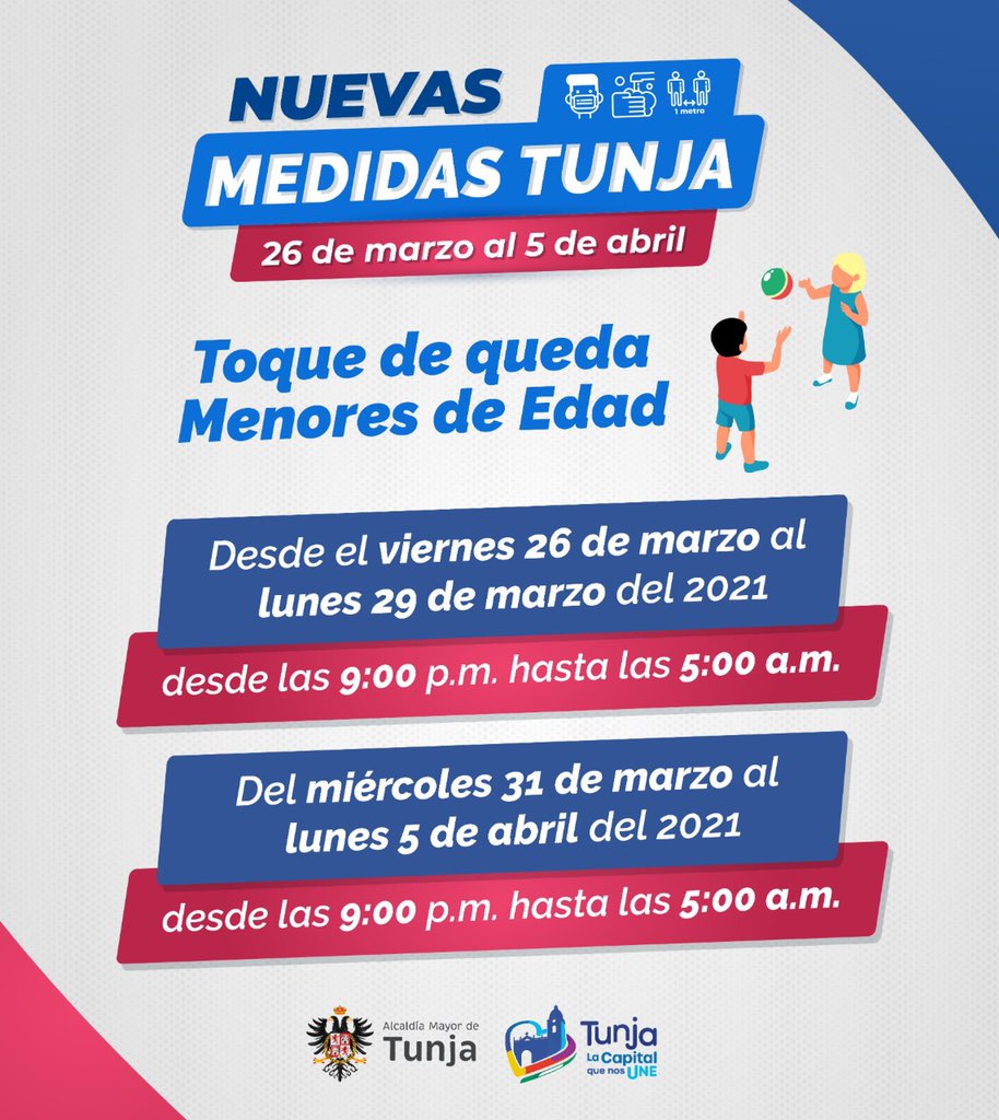 AlcaldiaTunja's tweet photo. #Importante 
Desde mañana aplicará el toque de queda en Tunja, consulta los horarios y excepciones aquí 👇 https://t.co/JUjAWZb0QL