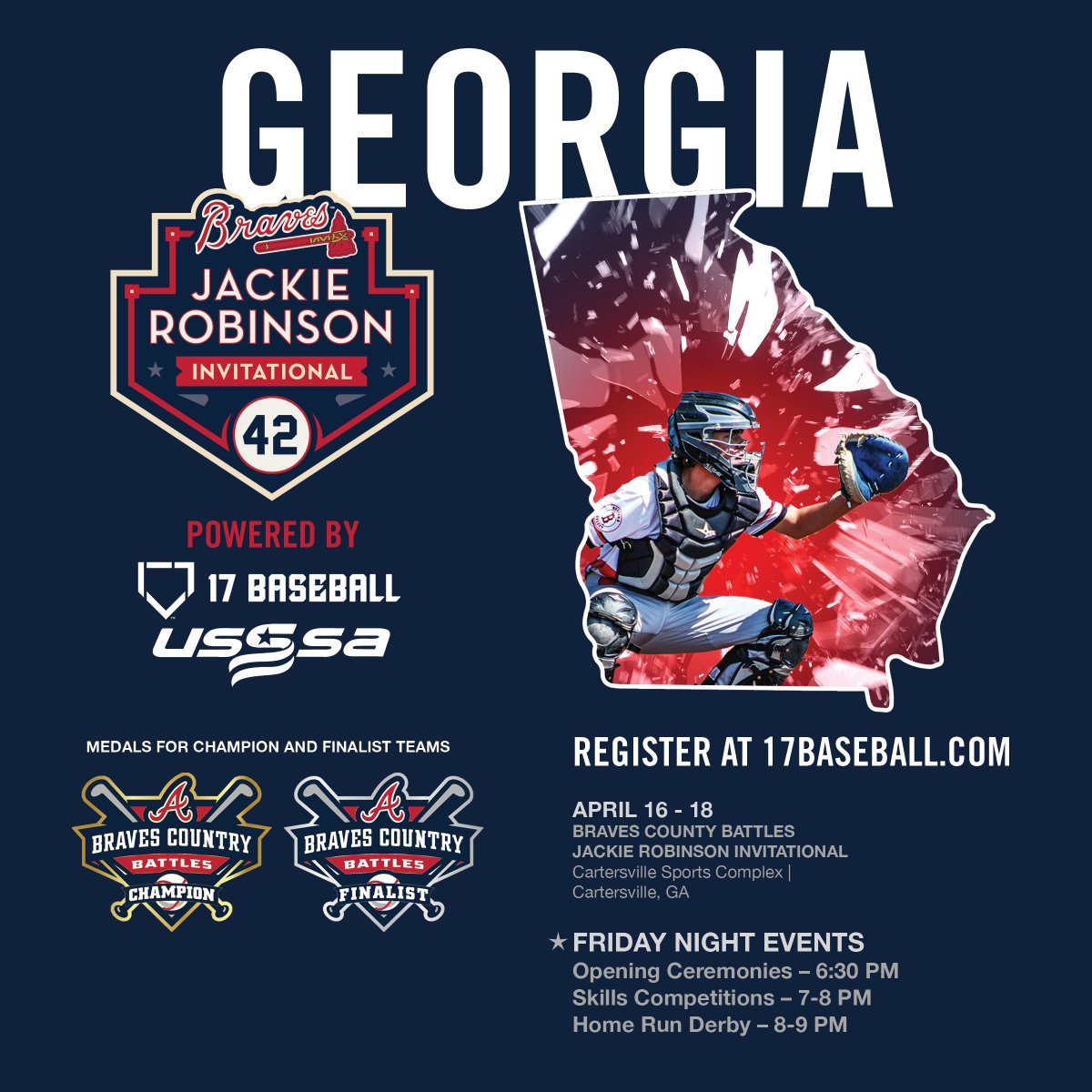 17Tournaments's tweet photo. We have 3 amazing Braves Country Battles events hitting parks in South Carolina, Georgia and Alabama next month! Secure your spot, sign up today at https://t.co/EhUJ3euCxh! 
#Play17 #17Baseball #PlayUSSSA https://t.co/n1dxstVt8r
