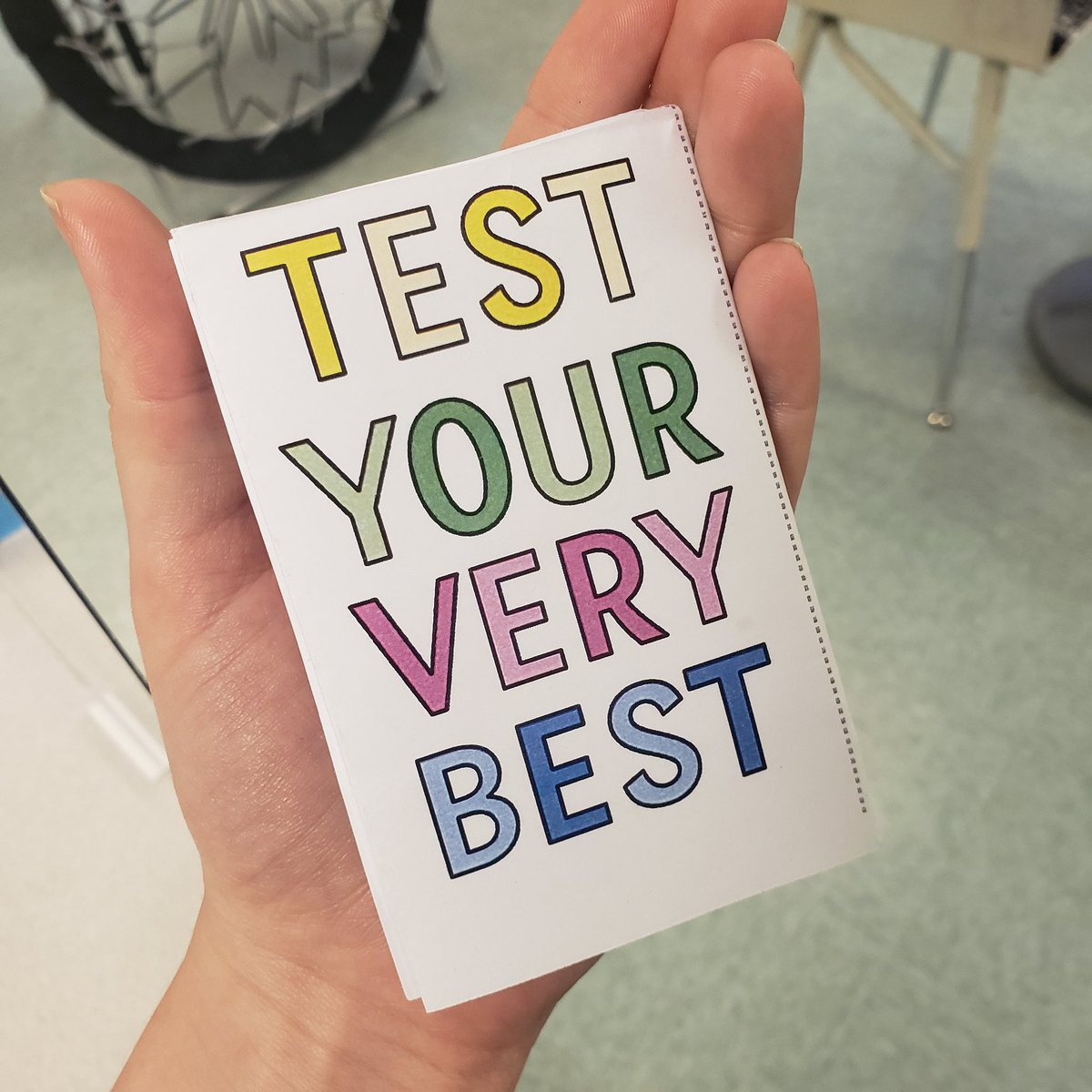 bmtedder1's tweet photo. @MadisonLantz7 and I had a student who was SO excited he got an A on his reading test today. He told me that @MindySLaVecchia's mini booklet from her #testanxiety lesson helped him as he kept reading it to remind him during his test! 😍 @AmeliaElem #ACESsurfsup #positivenotes https://t.co/y5Au1Fh149