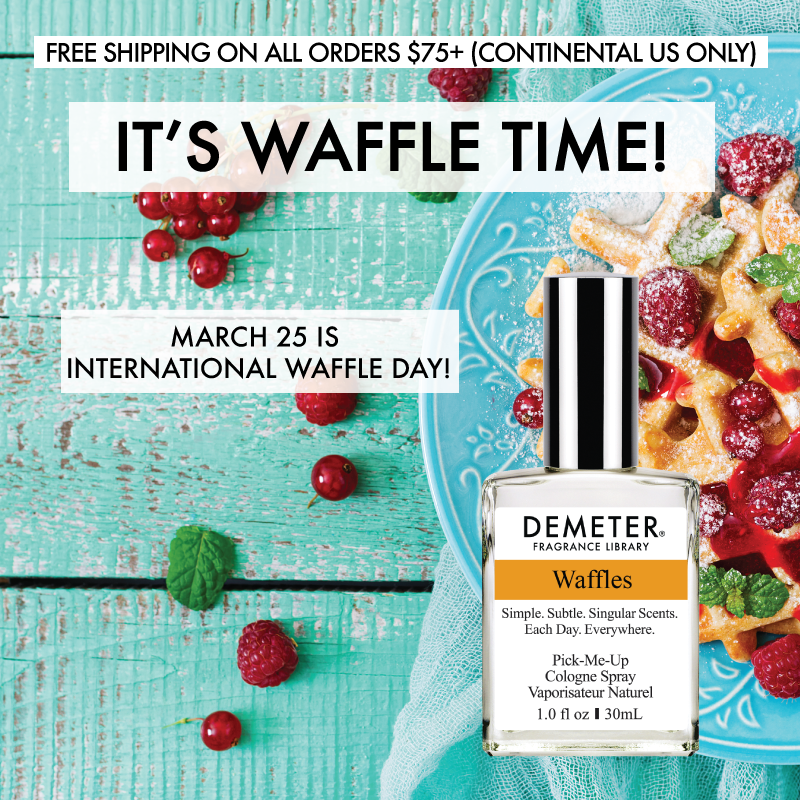 DemeterCEO's tweet photo. The delicious smell of waffles smothered in butter and covered in maple syrup – sweet, but not toooo sweet! Yup, that's our Waffles fragrance! Find it at https://t.co/IBt1t12M72. #InternationalWaffleDay #SmellUnique #SmellDelicious https://t.co/YTKca7IrKi