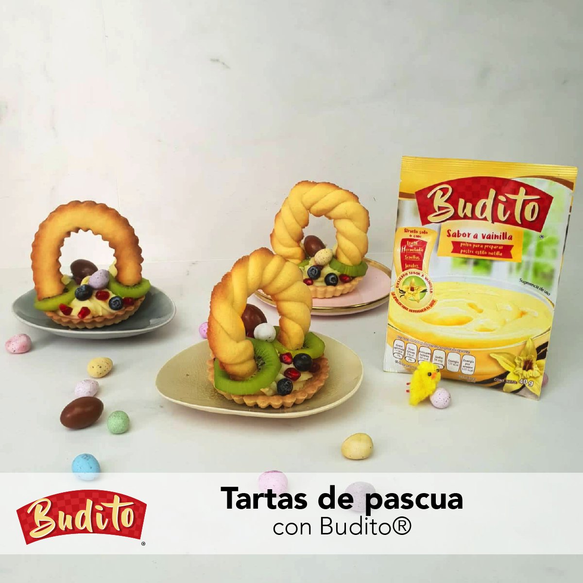 BuditoMx's tweet photo. Te invitamos a nuestro taller de las coloridas y divertidas tartaletas de Pascua. No solo son riquísimas, también traerán vida a tu mesa. 
Recíbelo en tu correo electrónico al comprar una caja con 10 sobres de Budito® 
Tienda: https://t.co/5Jmvjmtg9M
#postres #Pascua #dulces https://t.co/QXI32djinz
