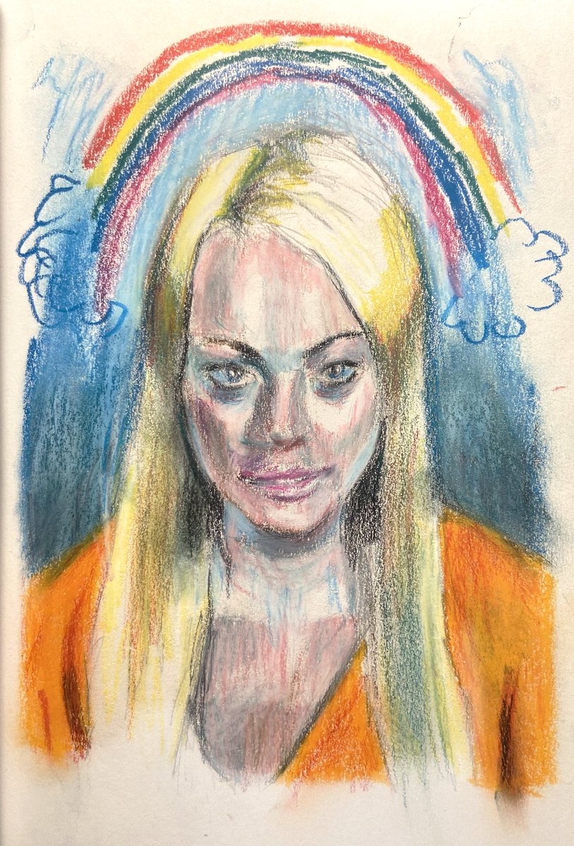 jonathanxpinto's tweet photo. ‘i don’t care’,
Lindsey Lohan portrait in crayon https://t.co/s07yYA8MVw