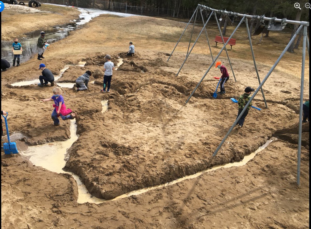 Grade 1/2 students enjoy a spring day, collaborating on a group project! #spring #sandbox #friends #Childhood