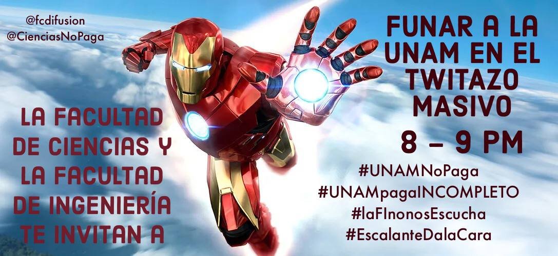 CienciasNoPaga's tweet photo. Están invitados al twitazo masivo de nuestros compas de ingeniería ft Ciencias #UNAM  Hoy de 8 a 9 pm. Habrá nachos virtuales
#CienciasUNAMNoPaga #PolakasUNAMNoPaga #DerechoDesperto #EconomiaUNAMNoPaga https://t.co/OcoLe3lvs8