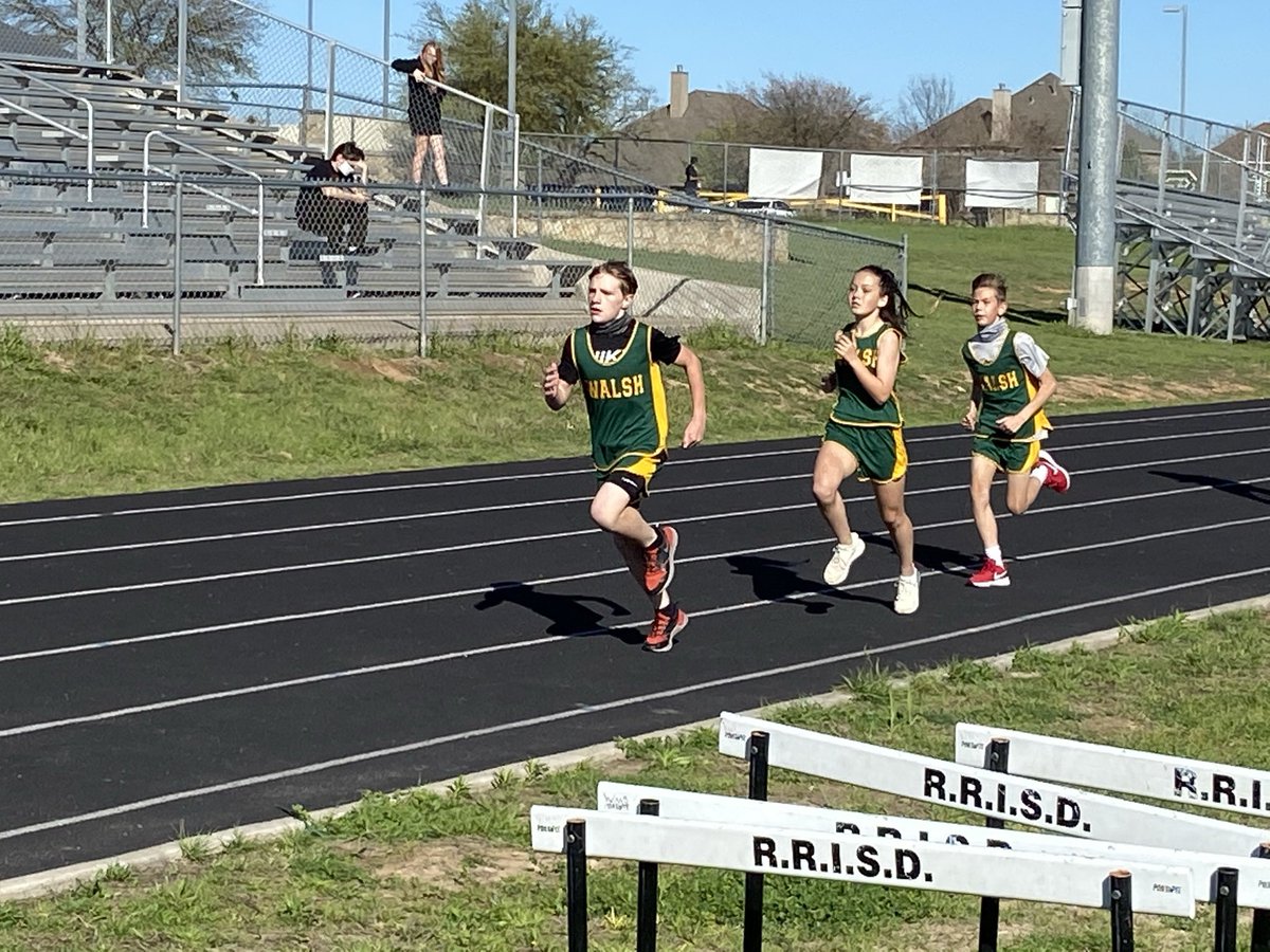 Tori_A_Sanders's tweet photo. MY GIRL!!! First in all three events, 800 meter run, 4x2 relay, and 300 meter hurdles. First track event ever! So proud! 🏃♀️💚💛 #WalshStrong https://t.co/SojwLomSY7