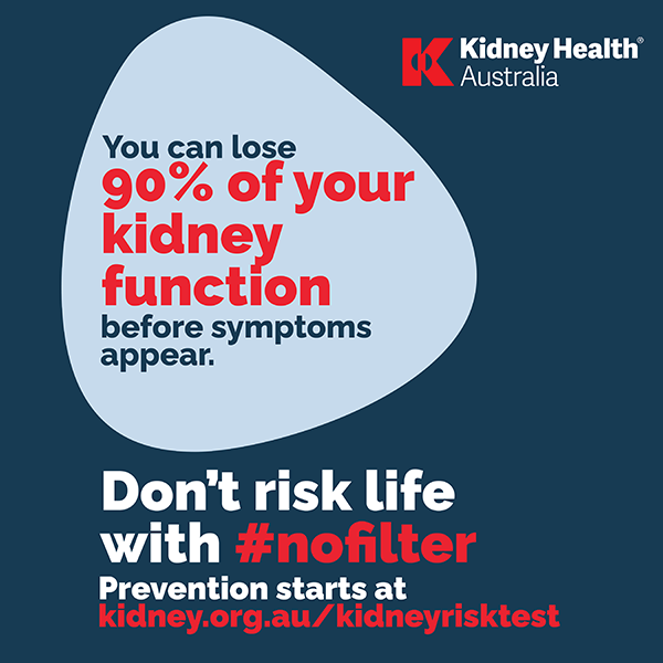 The importance of talking about early detection doesn't go away with Kidney Health Week. 

Tag someone who needs to understand if they are at risk of #kidneydisease. 

Take the #KidneyRiskTest at kidney.org.au/kidneyrisktest