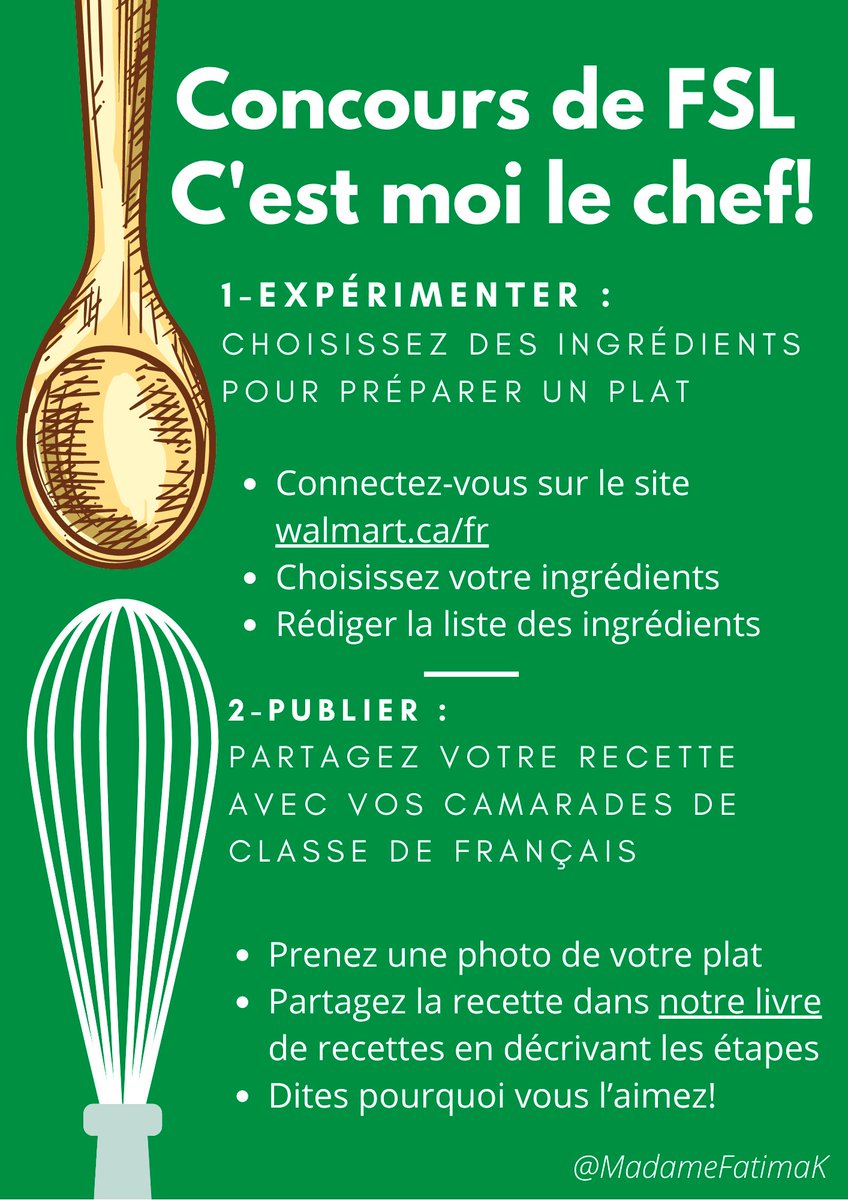 MadameFatimaK's tweet photo. Mettre un peu d’épices dans les classes de #FSL en virtuel en lançant un concours top chef en cuisine! 
Notre livre de recettes en français sera publié! 

#FLS #FLE @TCDSB_FSL #adulteducation #frenchInToronto https://t.co/PpV6ezdvfL