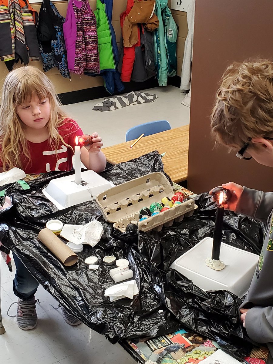 MandiRietmann's tweet photo. Grade 3/4 finished their Pysanky eggs today and started painting Rainbow Mountain! It was a crafty sorta day followed by a nice spring walk! Lots of fun at #bvschool. #csd71 https://t.co/EBOckwtEoN