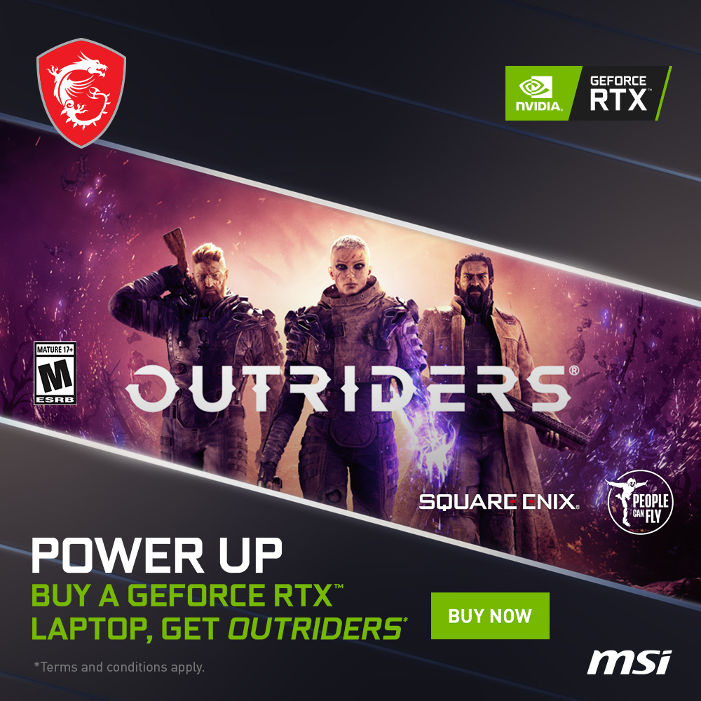 AustraliaMSI's tweet photo. 𝗘𝗮𝘀𝘁𝗲𝗿 𝗦𝗮𝗹𝗲 𝗶𝘀 𝗢𝗻 𝘁𝗵𝗲 𝗪𝗮𝘆!
Make Sure to SNAG these deals before they hop away!
Best Buy 👉 https://t.co/cpu8fsOqmp
Now buy a #MSI #GeForce #RTX #Laptop and get a free copy of #Outriders!(T&C apply) 🔎https://t.co/sc9prSp3z2
#MSI #Eastersale #gamebonus https://t.co/AyfB5mXKY5