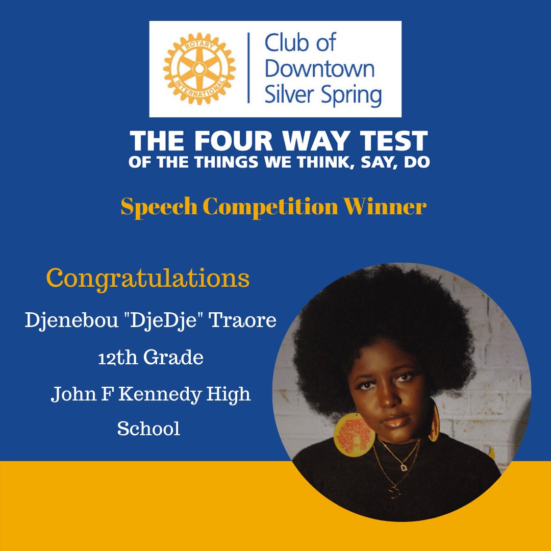 Tonight we hosted our clubs first 4-Way Test Speech Competition. We had 7 <a href="/mcps_md/">Mcps</a> students from @ymcayfs and <a href="/cb_empowergirls/">Community Bridges</a> present tonight. We are proud to announce the winner of our first 4-Way Test Speech Competition is DjeDje, a senior at Kennedy HS.
#rotary #rotary7620