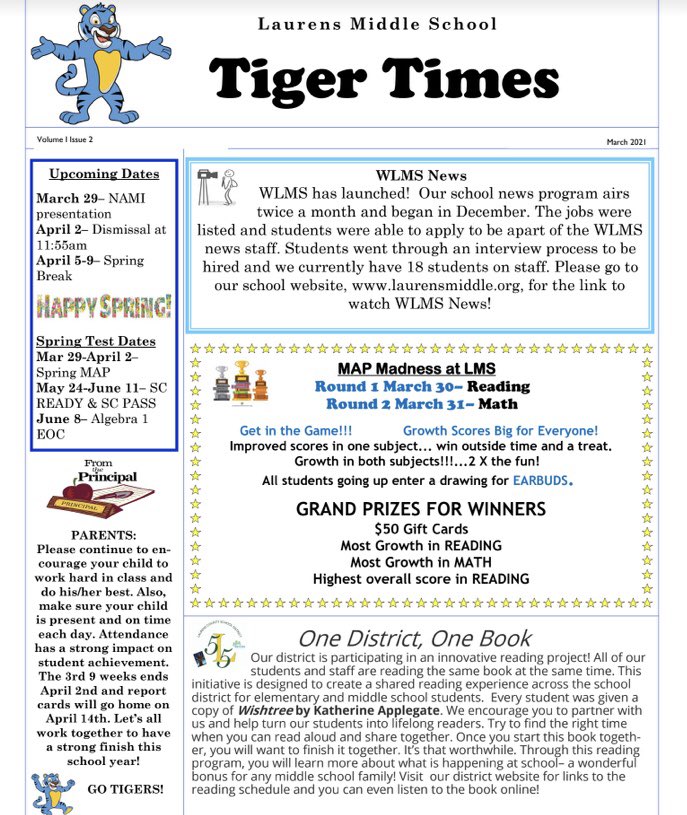 LaurensMiddle's tweet photo. Please read the latest edition of the  Tiger Times newsletter for important information and updates. https://t.co/hSGgNxrYPI