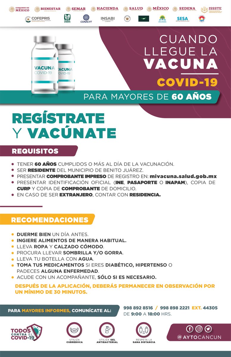 MaraLezama's tweet photo. Recuerda que pronto llegarán las vacunas contra el #COVID19. Comenzaremos con nuestros #AdultosMayores.

Será únicamente a través de los canales oficiales donde se dé a conocer la fecha de inicio de la vacunación.

¡Regístrate y espera el aviso!#TodosSeremosVacunados https://t.co/rwsSEaNUlz
