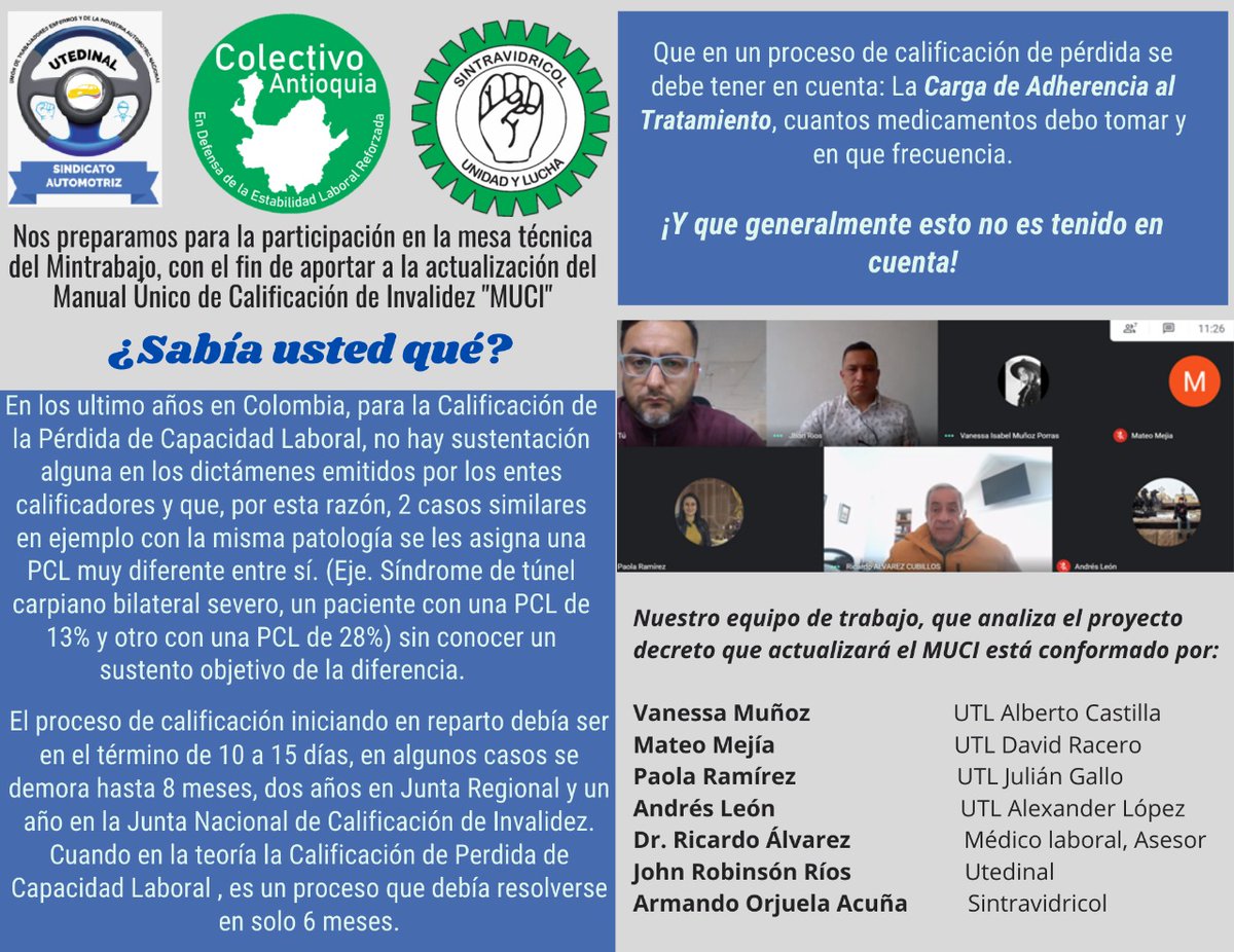 _jhonrb20's tweet photo. @CastillaSenador @AlexLopezMaya @DavidRacero @GustavoBolivar @mastinpawer hemos iniciado la preparación para la participación en la mesa técnica de trabajo con @MintrabajoCol y JNCI con el fin de actualizar en manual único de calificación de invalidez MUCI https://t.co/4UggojGdOx