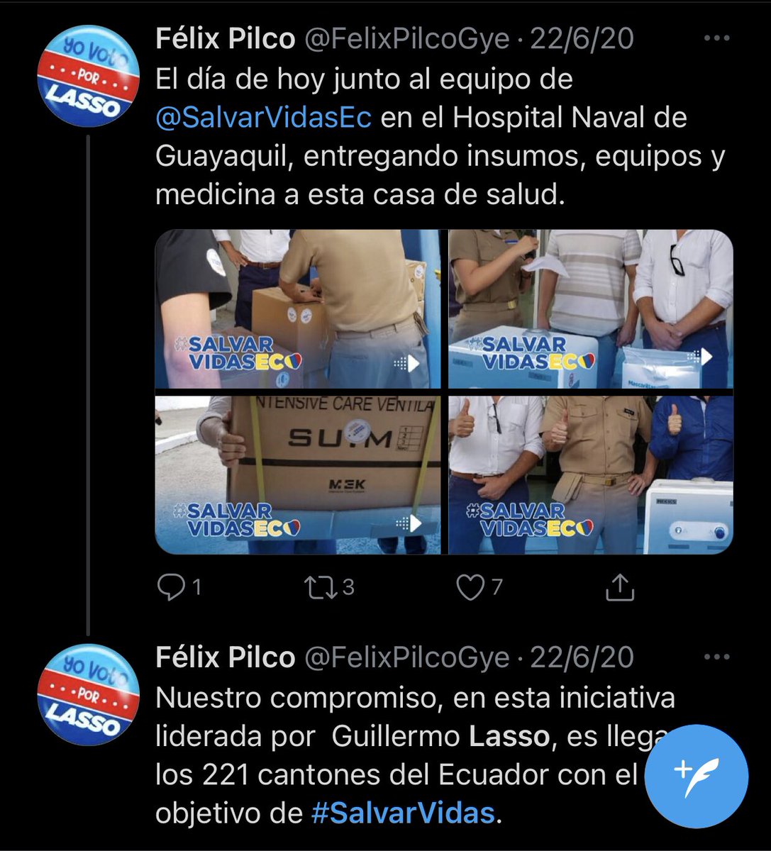 MaGabrielaCamp's tweet photo. En plena pandemia, cuando la gente se moría en las calles, ¿qué hacía su candidato? 
@ecuarauz vendía su renuncia al Banco Central por $27.500 abusando del sistema sin haber trabajado ahí más de 10 años, @LassoGuillermo salvando vidas llevando medicina gratuita a los 221 cantones https://t.co/Bk3ynCZxNn