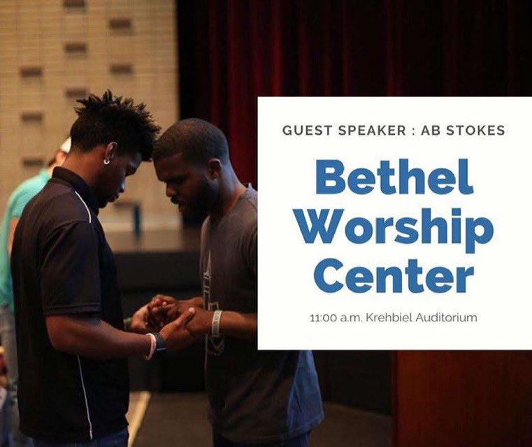 You know the drill, 11 a.m. in Krehbiel Auditorium for BWC. This week, we welcome back former Bethel football coach AB Stokes to give a message about forgiveness! You don’t want to miss it 😊