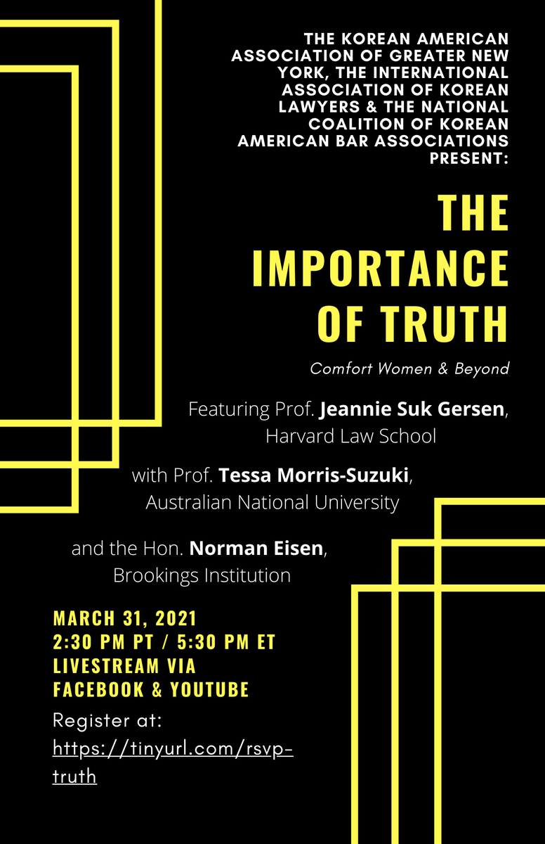 KABAChicago's tweet image. Join us for this timely discussion on "Comfort Women" and beyond, hosted by the National Coalition of KABAs and other KA groups. You can RSVP at tinyurl.com/rsvp-truth