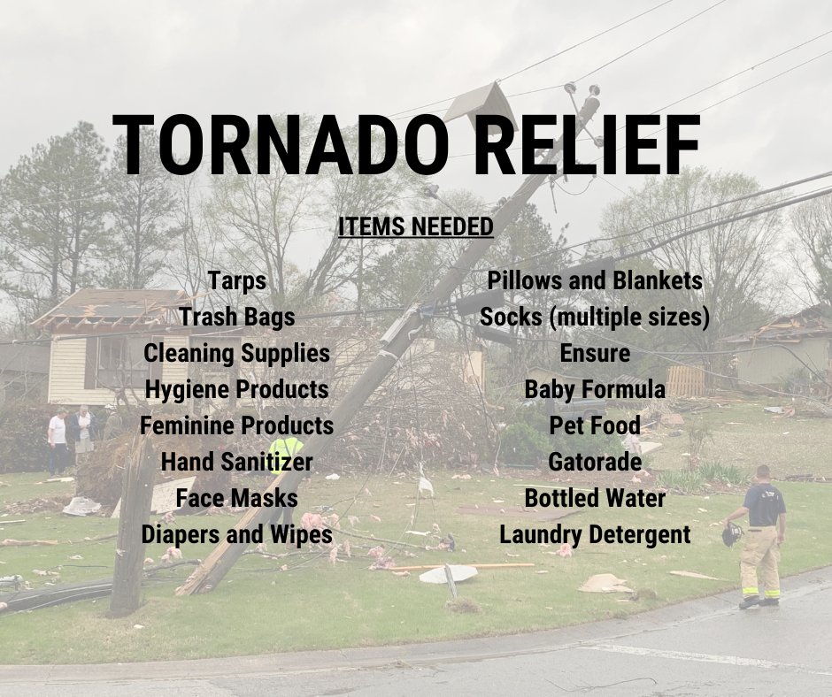 PelhamPoliceAL's tweet photo. TORNADO RELIEF: The Pelham Rec Center will serve as a drop-off location for donations to assist with the recovery efforts in our community. The Rec Center is open from 7:00am-8:00pm weekdays. https://t.co/uhPYENyzGn