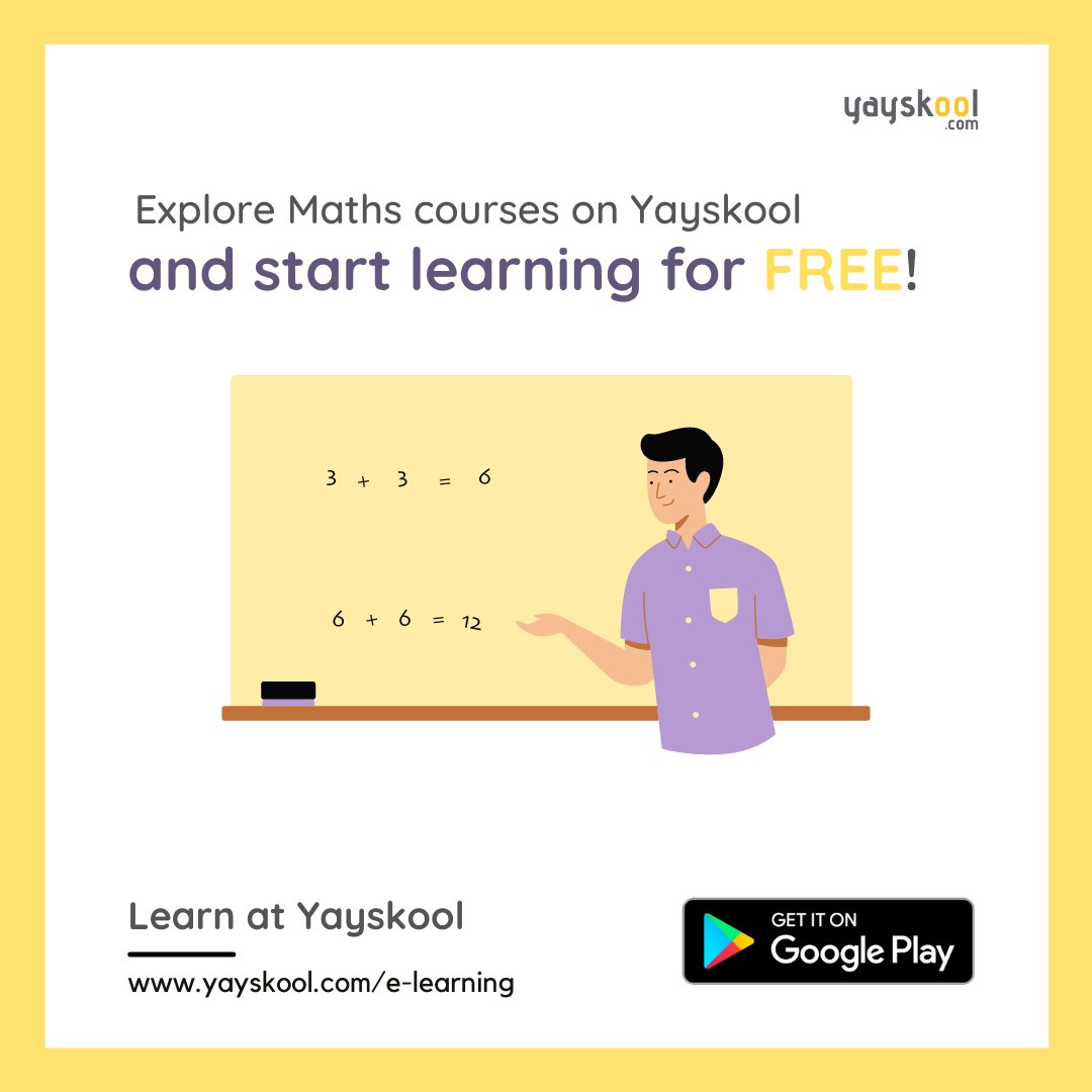 yayskooloffice's tweet photo. Explore maths courses for CBSE on Yayskool and start learning for FREE
#elearning #onlinecourse #onlineclass #onlinelearning #edtech #yayskool #education #learning #students  #school  #learnhere #studyathome #studywithyayskool #maths #mathematics #mathcourse #cbse2021  #cbseboard https://t.co/PM6zIudte0