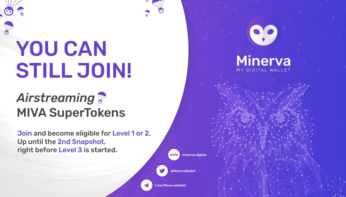 MinervaWallet's tweet photo. 📢ATTENTION: Even if you missed yesterdays snapshot, you can still join and get in on the action.

Have a look at the pinned post (here on Twitter) and know how to reach Level 2. https://t.co/LTxUsqz4Qr
