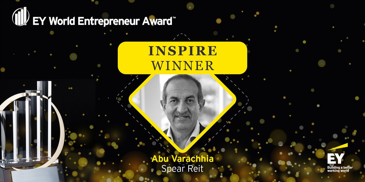 EY_Africa's tweet photo. INSPIRE - Category Winner 

Congratulations to Abu Varachhia, Spear Reit Chairman and Founder! #EYAfricaWEA https://t.co/Qfplp3BX4b