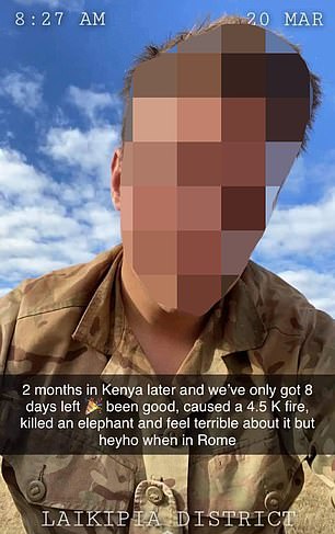 FerdyOmondi's tweet photo. A fire started by the British Soldiers training in Nanyuki, Kenya could have killed elephants, but this soldier here seems to be making fun of it. From Daily Mail. https://t.co/w1RownCDDo
