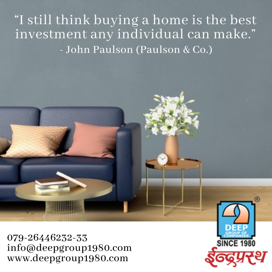 DeepGroupofCo's tweet photo. “I still think buying a home is the best investment any individual can make.”- John Paulson (Paulson &amp; Co.)

079-26446232-33 | info@deepgroup1980.com
Web:https://t.co/BVyN2Jyr09

#InvestmentQuote #Ahmedabad #RealEstate #Property #BestBuilderInAhmedabad #DeepBuilders #JohnPaulson https://t.co/hAezjkReDp