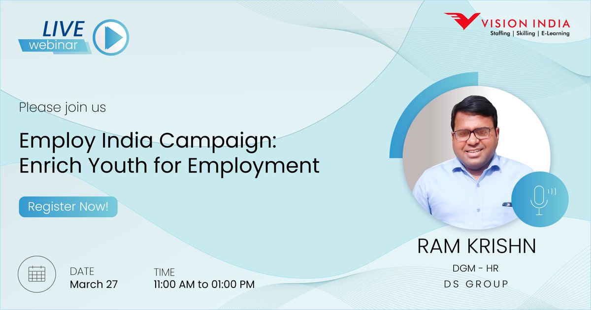 visionindiaspl's tweet photo. We are pleased to announce that Mr. Ram Krishn is joining us tomorrow 27 March at 11 AM as a keynote speaker in our #EmployIndiaCampaign.

Be The Difference, join our #EmployIndiaCampaign 

To more know and contribute, click here please : https://t.co/dNENEWCFMI https://t.co/vzV1fTXLg8