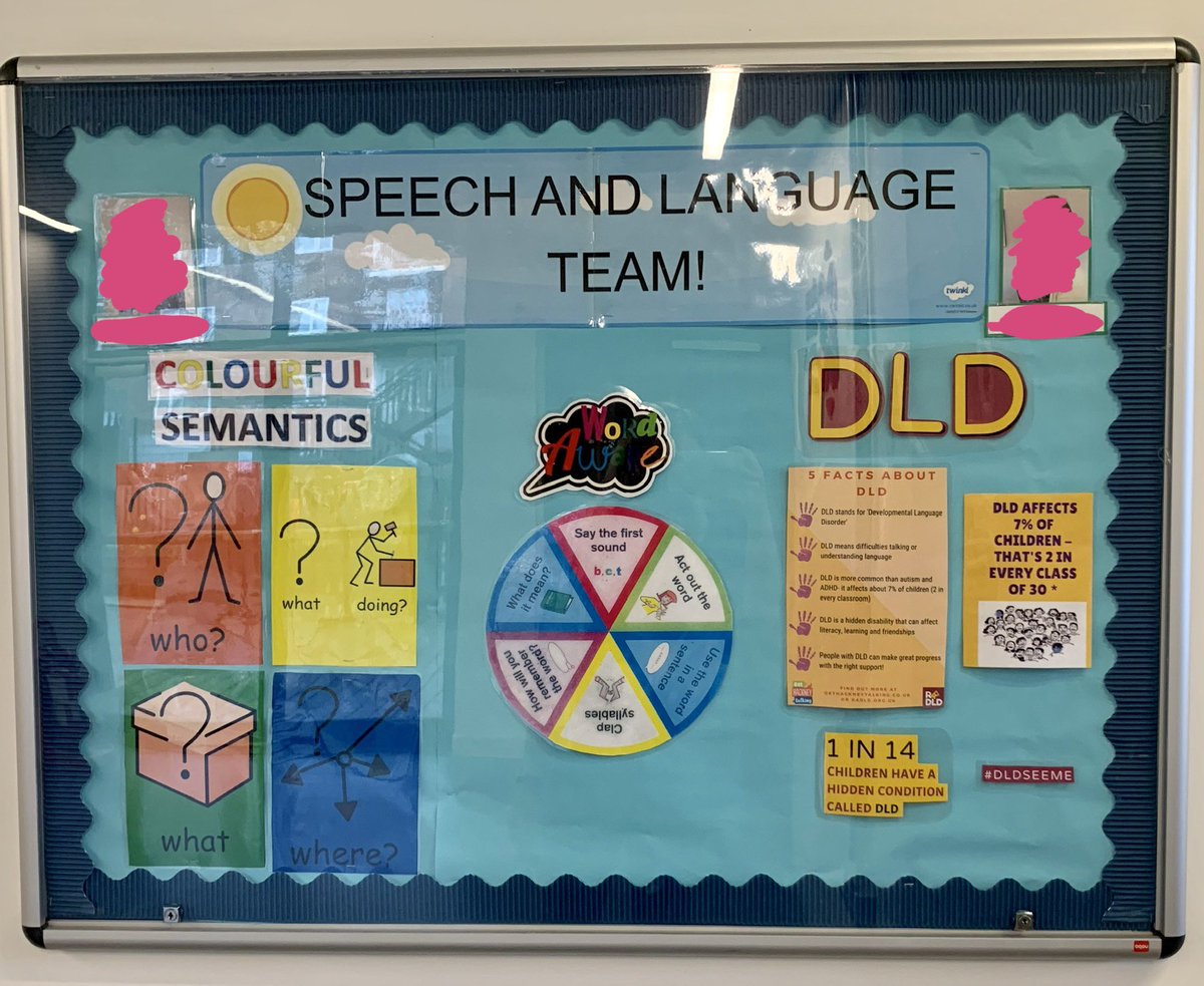 Just finished the most wonderful placement in a mainstream primary school working with a DLD caseload! I ended it with updating their display board so everyone at school has a better idea of what DLD is! @WordAware @TheDLDProject_ #colourfulsemantics #mySLTday #slt2be #dldseeme