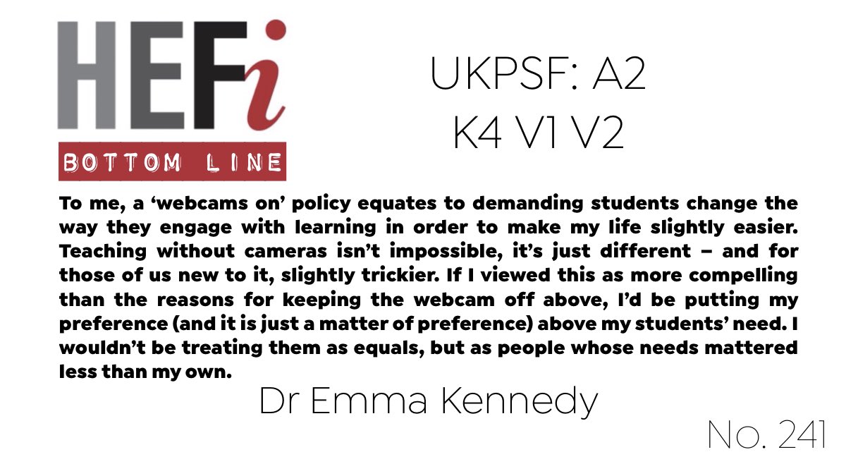 UoB_HEFi's tweet photo. #BottomLine No. 241: @EmmaKEdDev explores the theme “Now you see me: are ‘webcams-on’ policies ever justified?” https://t.co/E3PweE9bdI #Covid #PandemicTeaching #RemoteTeaching #Synchronous #PurposefulDesign https://t.co/kiX0ReBSbl