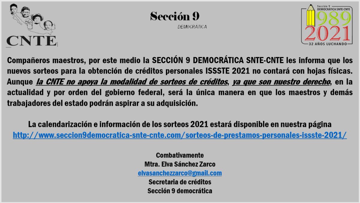 Toda la información sobre los prestamos personales ISSSTE 2021 aquí seccion9democratica-snte-cnte.com/sorteos-de-pre…