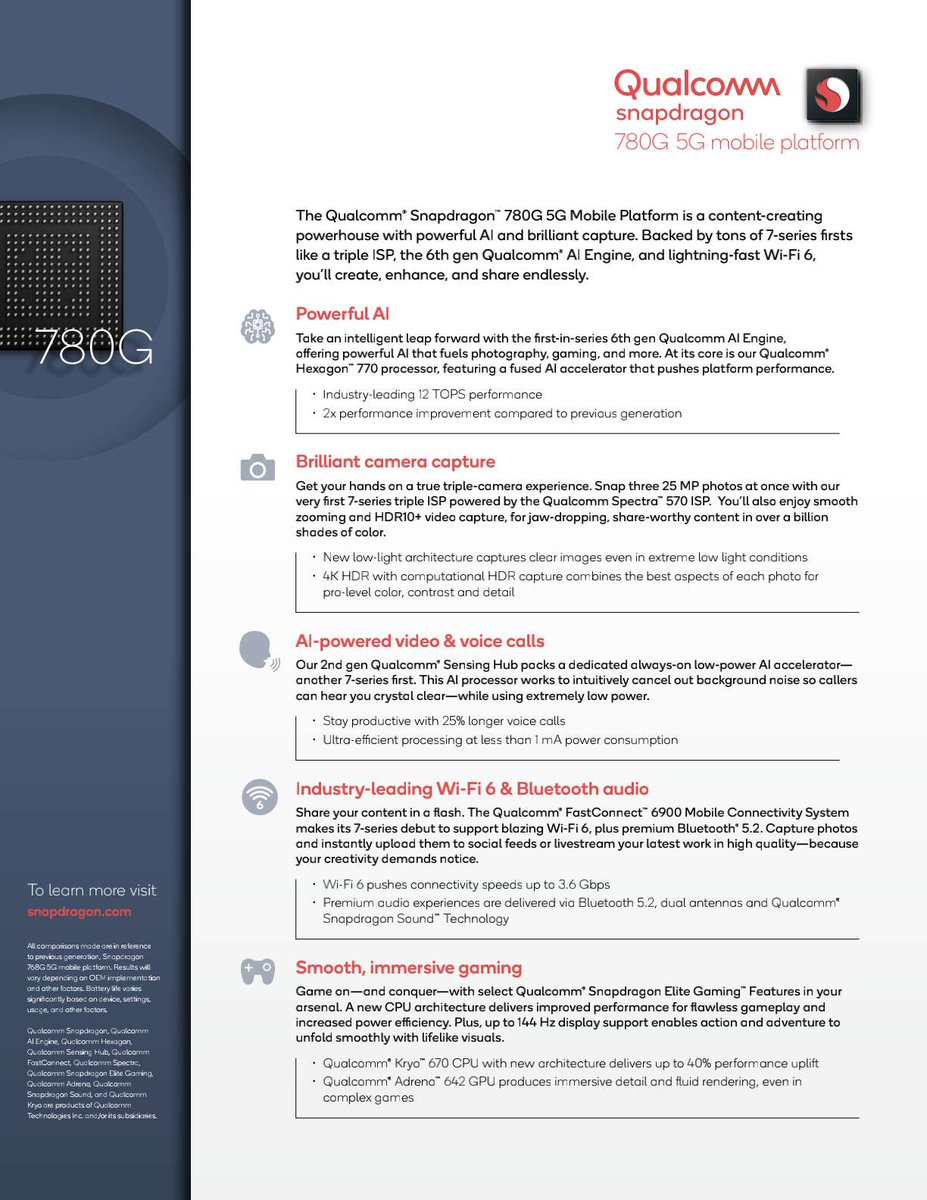 technologicos's tweet photo. El día de hoy, Qualcomm también anuncio un nuevo procesador, el Snapdragon 780G 5G. Un procesador con la GPU Adreno 642, corre a 5 manómetros y cuenta con conectividad 5G como lo indica su nombre.

Sígueme para más noticias acerca de la tecnología!
#Qualcomm #Snapdragon780G https://t.co/Bv8PoQqhsH