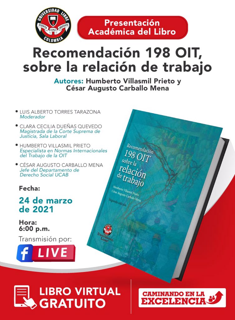 Por medio de este enlace ( carballomena.wixsite.com/website/post/r…)   se podrá descargar el libro Recomendación 198 OIT sobre la relación de trabajo (<a href="/hvmcbo57/">Humberto Villasmil P</a> | <a href="/carballocesar/">César A. Carballo</a> , 2a. edición, UniLibre, Bogotá, 2019) y ver el simposio del 24/3/2021, organizado por la Universidad Libre (Bogotá)