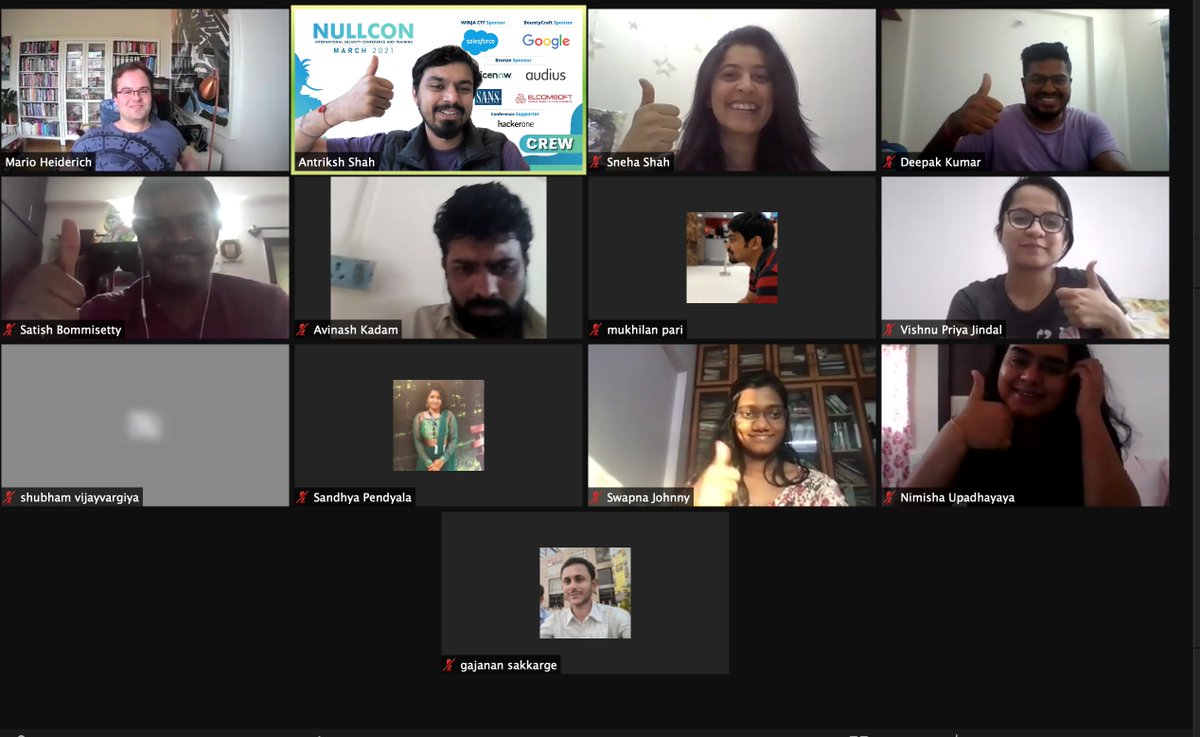 nullcon's tweet image. 🙌Here we come to an end of Nullcon Online March Trainings 2021 Batch 2▶️

👏Thank you to our Trainers Ashfaq @HackSysTeam, Mathias @gannimo &amp;amp; Ahmad @AhmadAHazimeh , Riddhi @_riddhishree, Mario @cure53berlin 

#Nullcon2021 #Infosec #Trainings #Hacking #Cybersecurity