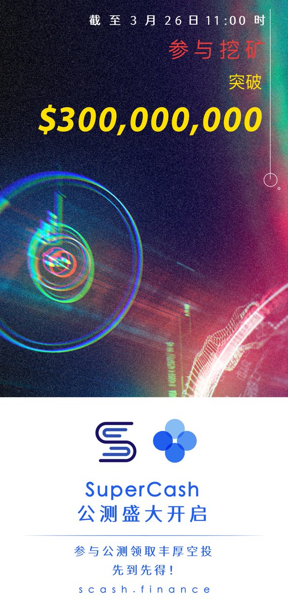 SuperCash公测数据播报：总锁仓量3亿美元
公测【Boardroom】板块倒计时1天。