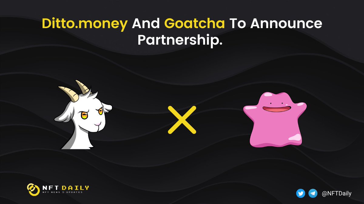 The elastic <a href="/dittomoney_/">ditto.money</a> has confirmed its partnership with <a href="/Goatcha_io/">goatcha</a>, a decentralised #NFT marketplace on #BSC. 

#DittoMoney has chosen #Goatcha marketplace to mint &amp; list its exclusive #NFTs. Besides that, users will be able to purchase NFTs on Goatcha using $DITTO.