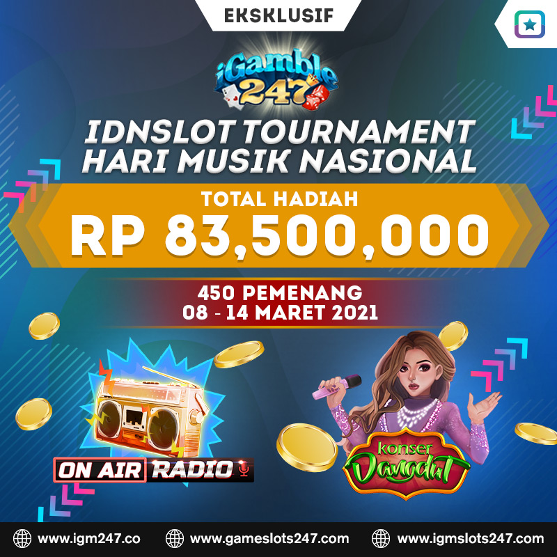 igamble247_info's tweet photo. IDNSLOT TOURNAMENT HARI MUSIK NASIONAL IGAMBLE247⁣
.⁣
Ikuti tournament IDNSlot hari musik nasional dengan total hadiah Rp 83.500.000 yang akan dibagikan kepada 450 pemenang berlangsung tanggal 8 s/d 14 Maret 2021⁣
.
(Klik)
https://t.co/E8VpebO9rh https://t.co/4lLaNFILVQ