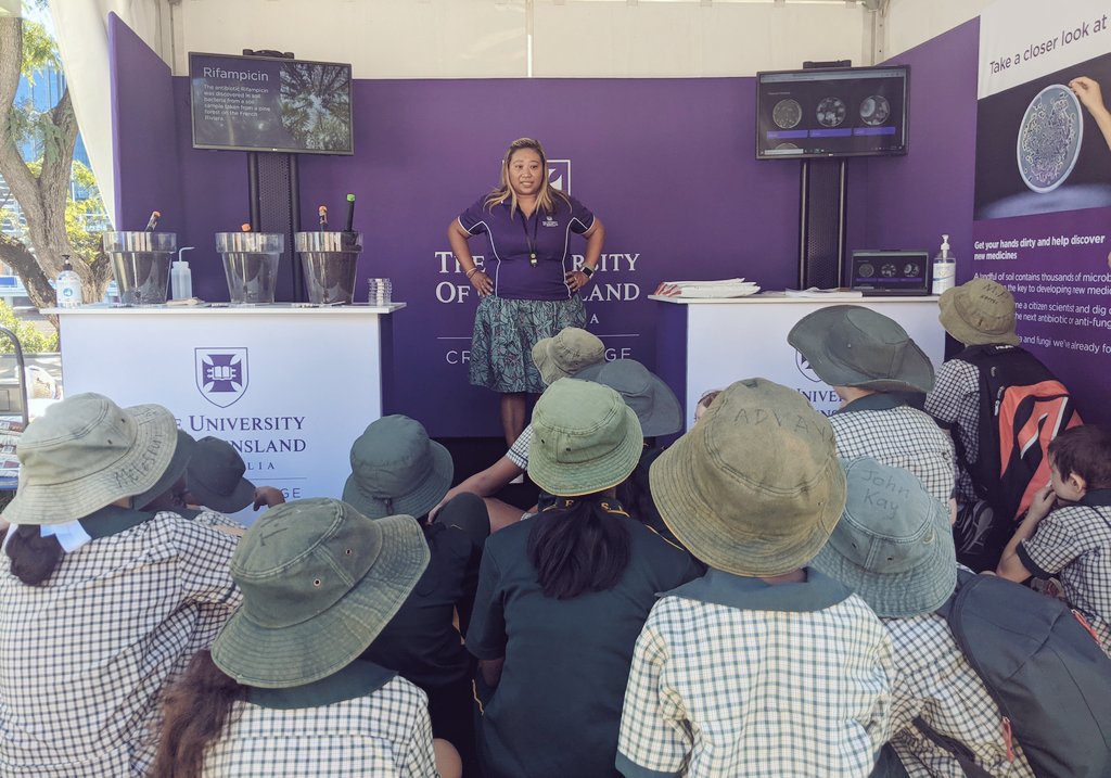 SamNScience's tweet photo. Having a blast launching @Soils4Science #CitizenScience program at @WSFBrisbane! We're collecting soil from backyards to find new antibiotics to combat #drugresistance! Find out more and try our soil experiments! Great for students! Find us at the @IMBatUQ tent! #scicomm @UQ_News https://t.co/l1qIhRrJef
