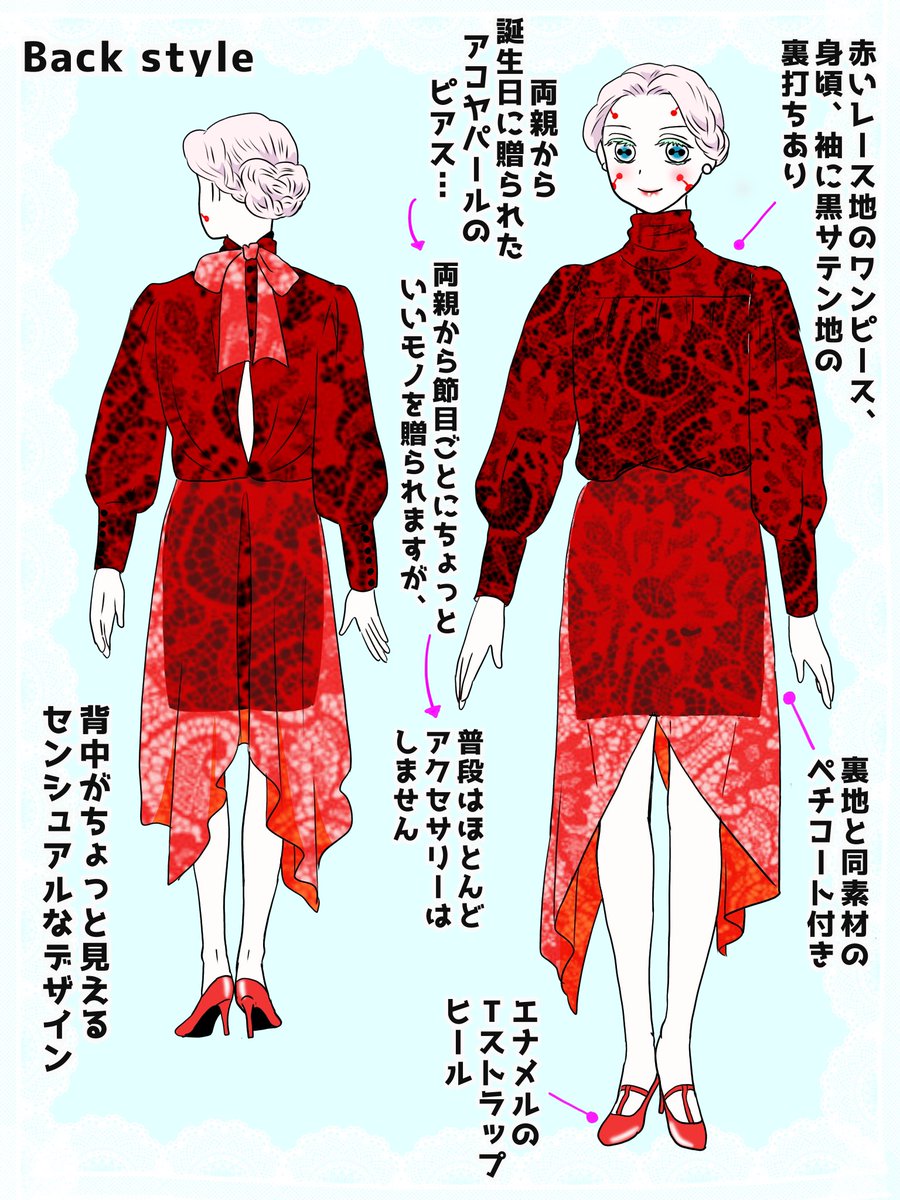 意外にお姉ちゃんの服にコメントを頂いたので、全身図をお届けしますね。多分もっと良い感じのレースなので脳内補完して下さい☆ 