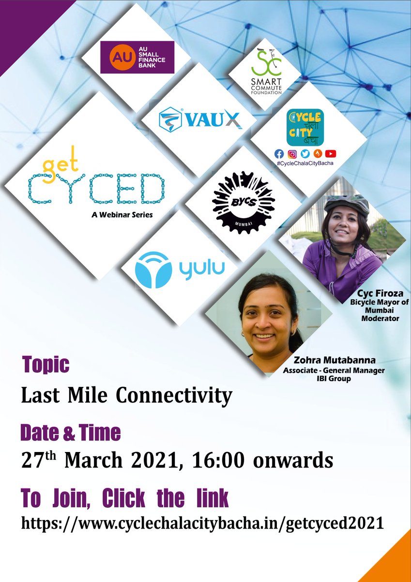 CycleChalaCityB's tweet photo. Get Cyced - A Webinar Series
Join us by clicking this link (tomorrow at 4.00pm Indian Time):
https://t.co/zHaDJAiv14
@aubankindia
@YuluBike
Vaux Bicycle
@BYCS_org
@cycfiroza
@mybyk_in
#webinar #mumbaicyclists #cyclingclub #mumbai #bicyclemayorofmumbai #getcyced https://t.co/uix7UcetMU
