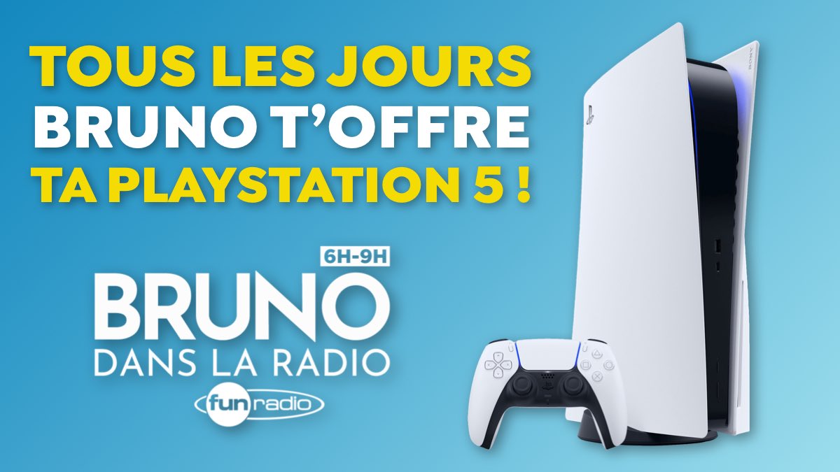 BRUNOFUNRADIO's tweet photo. 🎮 Bruno t’offre ta #PS5 dès 6h ! 😍

➡️ RT + Dites-nous si vous préférez gagner 100 000€ tout de suite ou 1000€/Mois pendant 10 ans avec le #BrunoFunRadio ! 😉

🍀 Le grand gagnant sera tiré au sort ce matin sur FUN RADIO https://t.co/ozWhmX1JNf
