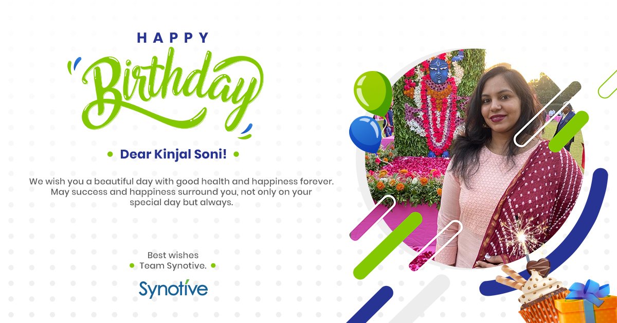 synotive's tweet photo. Happy birthday Dear Kinjal Soni 🥳🎂

Wishing you a beautiful day with good health and happiness forever! ✨🤩

#Synotive #employee #birthday #BirthdayWishes #celebration #wishes https://t.co/7pY4RxMDK3