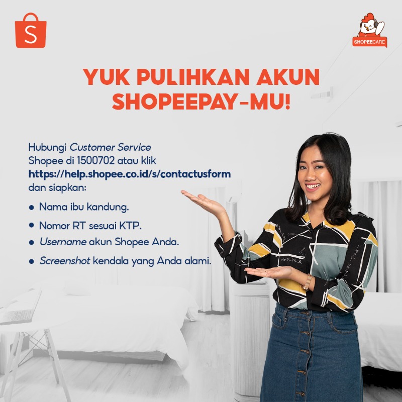 ShopeeCare's tweet photo. Sobat Shopee! Lagi banyak diskon pakai ShopeePay tapi akun ShopeePay kamu diblokir?☹️ Jangan khawatir! Yuk pulihkan bersama Mimin😎 Klik gambar dibawah ya👇 #Shopeecare