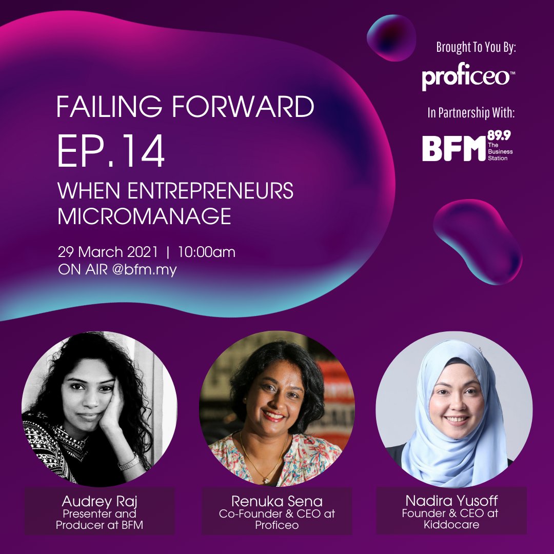 ProficeoBuzz's tweet photo. Managing day to day activities can be a headache for all startup founders so why is it so hard to "LET GO"?  @audsraj speaks with Renuka Sena and @_NadiraYusoff about the dangers of micromanaging and how to learn to let go.

#FailingForward #Proficeo #VentureBuilder https://t.co/gK2QuAYYdn