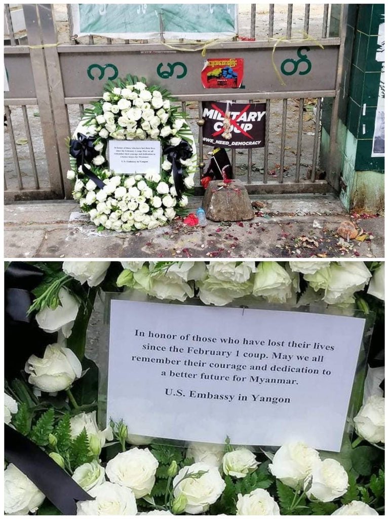 Juu84833603's tweet photo. Military Junta removing the wreath arrived in honor of Nyi Nyi from the U.S embassy. The Military council has no respect.
INTERNET DARK ERA
#Mar26Coup
#WhatsHappeningInMyanmar https://t.co/tEAukU6tzd