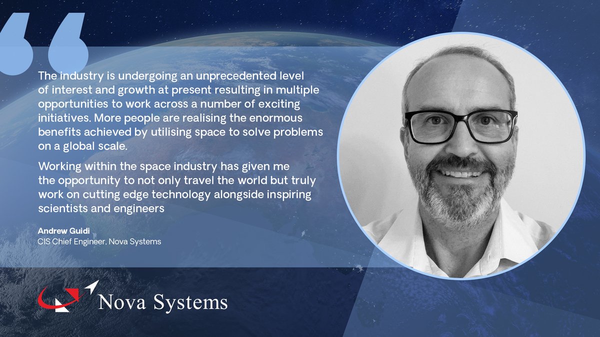 Nova_Systems's tweet image. CIS Chief Engineer, Andrew Guidi  is one of our Nova experts attending #AUSpaceForum tomorrow! He provides technical leadership across a number of key activities Nova is working on across the space and satellite communications sector, including the company’s IGS-N ground station.