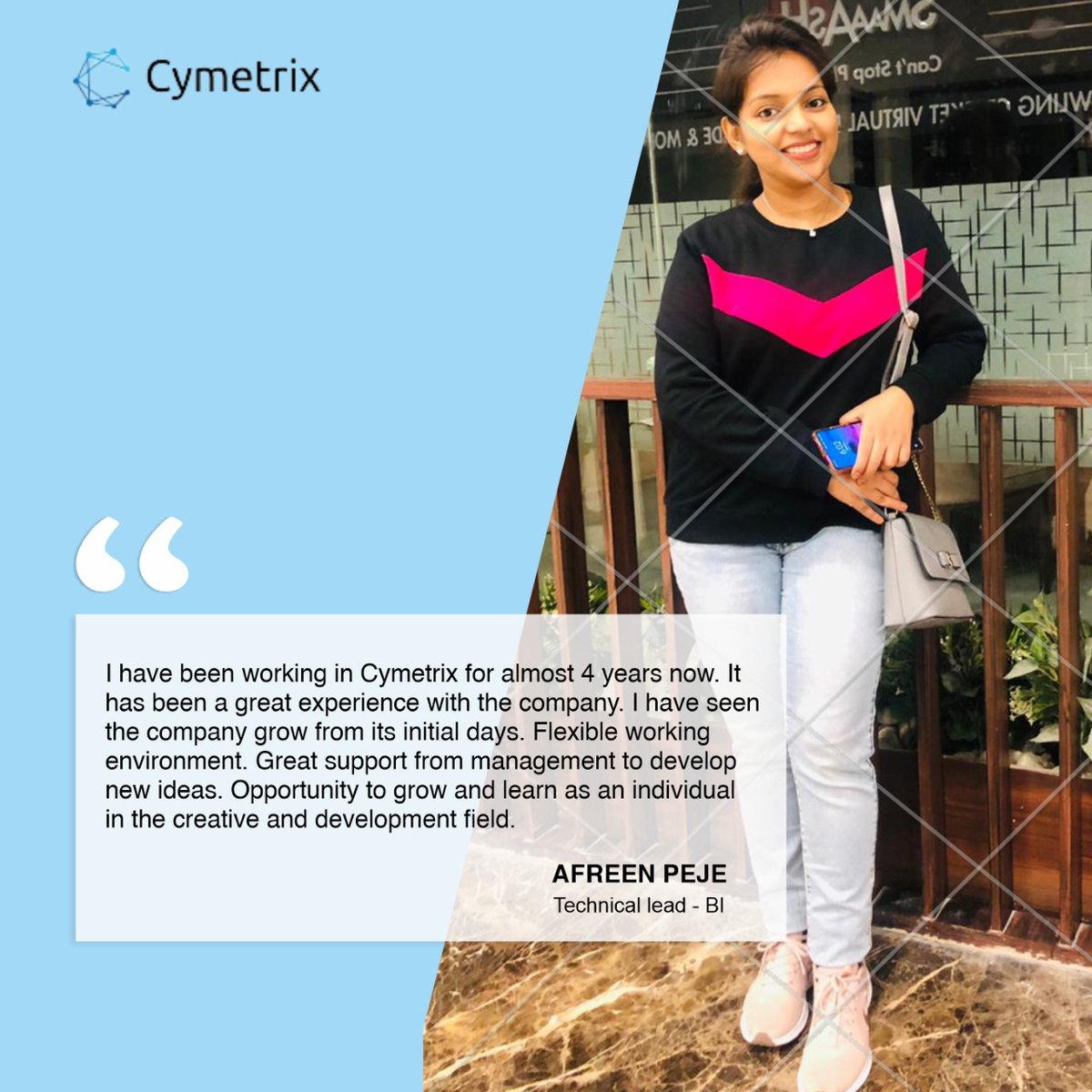 cymetrix_soft's tweet photo. Thank you Afreen Peje for your kind words. We are glad to have you on our team.

#employeereview #cymetrixsoftware https://t.co/5jEbSQDSOz