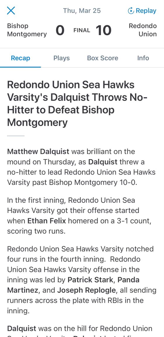 TB_SoCalTeams's tweet photo. Matthew Dalquist with the No Hitter for Redondo! @matthewdalquist @RUSeaHawkBSB @CaliforniaPbr @PerfectGameUSA #tbsocalbaseball #TheBoys #eastonbaseball https://t.co/xuQd24G2eP